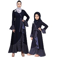 Polka dotted mother and daughter matching combo abaya- Navy Blue Polka dotted mother and daughter matching combo abaya- Navy Blue
